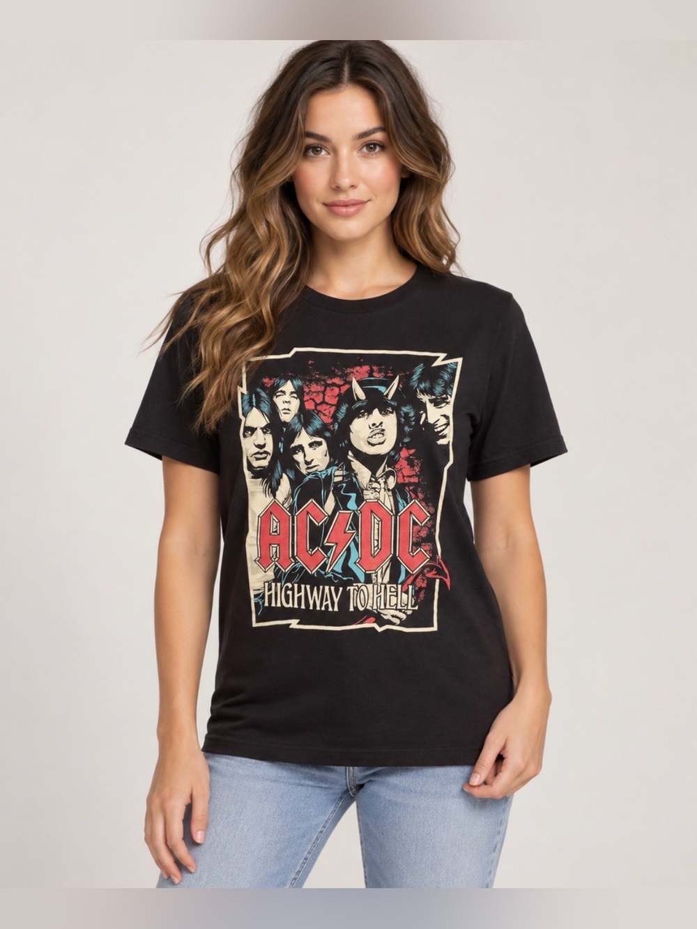 AC/DC Highway to Hell Graphic Band Tee Black Licensed Rock T-Shirt Size Small